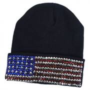 USA Flag Stud Knit Beanie Hat