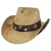 Pink Rose Raffia Straw Western Hat