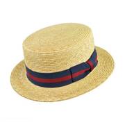 Striped Band Wheat Straw Skimmer Hat