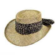 Twisted Seagrass Gambler Hat with Leopard Scarf