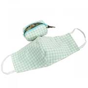 Filter Pocket Cotton Face Cover + Pouch - Mint Green Gingham