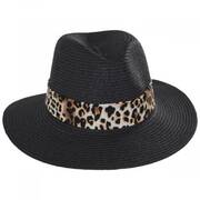 Gabon Leopard Scarf Toyo Straw Fedora Hat