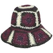 Fergie Granny Square Hand Crochet Toyo Straw Bucket Hat