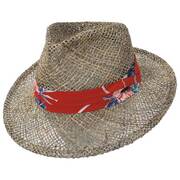 Aloha Seagrass Straw Fedora Hat - Natural/Red