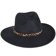 Leopard Band Toyo Straw Safari Fedora Hat