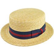 B2B Jaxon Striped Band Wheat Straw Skimmer Hat