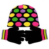 Kids' Dot Knit Beanie Hat and Gloves Set