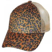 High Ponytail Glitter Leopard Mesh Adjustable Baseball Cap