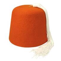 Orange Wool Fez with White Tassel