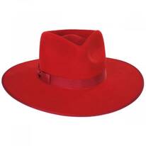 Wool Felt Rancher Fedora Hat - Red