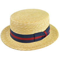 B2B Jaxon Striped Band Wheat Straw Skimmer Hat